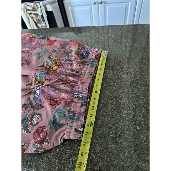 Tahari Navy Pink Floral Polyester Palazzo Pants Pull On Artsy - Size M - Picture 10 of 14